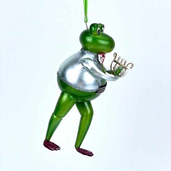 Blown Glass Christopher Radko Musician Green Frog Ornament With Instrument - Picture 3 of 6